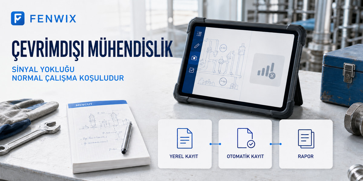 Yerel saha çalışması, otomatik kayıt ve kullanıcı başlatmalı aktarımı gösteren mevcut çevrimdışı mimari.
