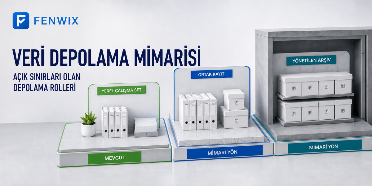 Yerel çalışma setini, planlanan ortak kaydı ve yönetilen arşivi ayıran veri depolama mimarisi.