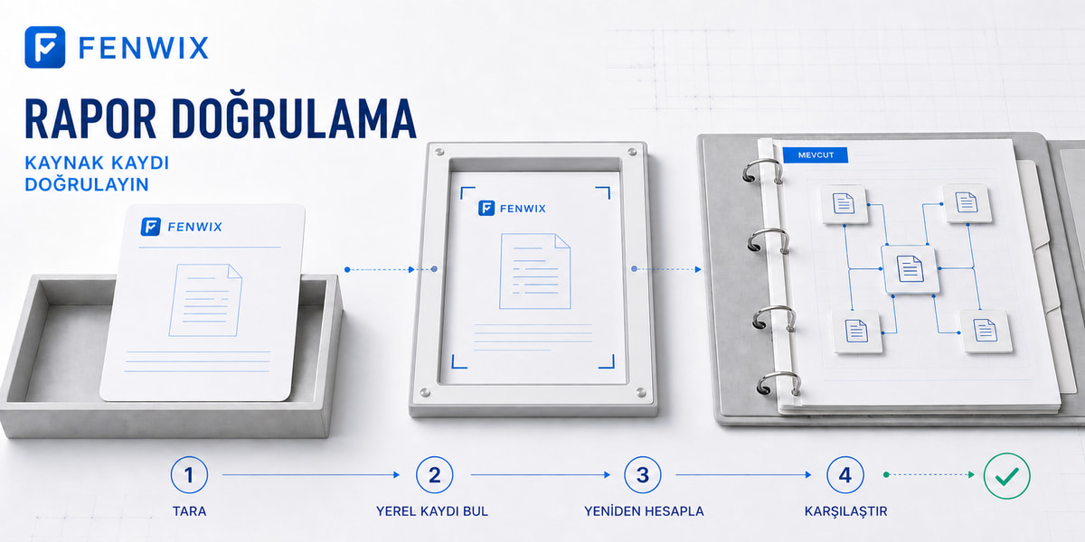Rapor kimliği ve özetini yerel kaynak denetim kaydıyla karşılaştıran doğrulama diyagramı.