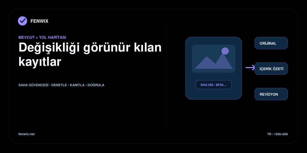 Orijinal kaydı, içerik özetini ve görünür revizyon geçmişini bağlayan kanıt bütünlüğü diyagramı.