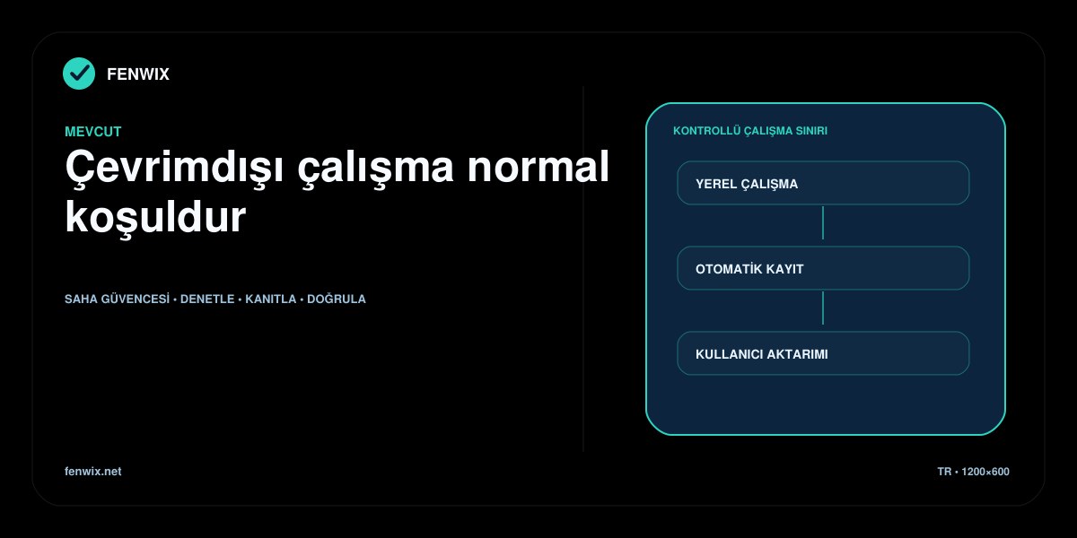 Yerel saha çalışması, otomatik kayıt ve kullanıcı başlatmalı aktarımı gösteren mevcut çevrimdışı mimari.