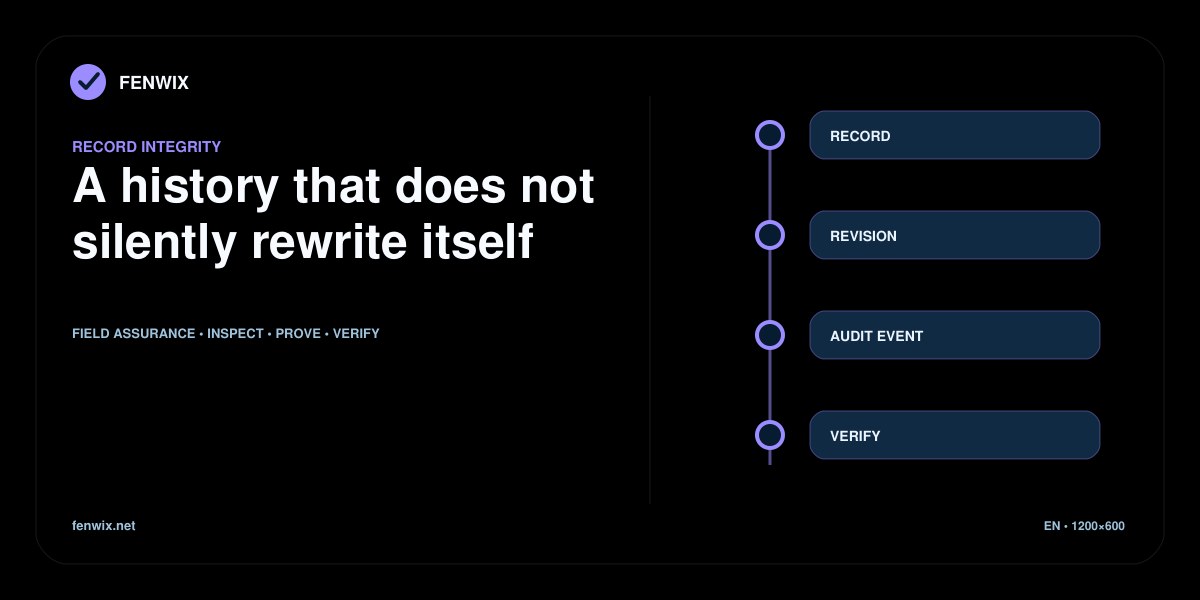 Inspection-record timeline preserving revisions and audit events for later verification.