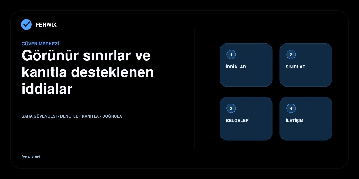 Kesin iddiaları, görünür sınırları, incelenebilir belgeleri ve iletişim yollarını bağlayan güven merkezi haritası.